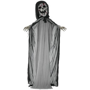 Outsunny 74" Life Size Outdoor Halloween Decorations Skeleton Witch, Animated Prop Animatronic Decor with Sound and Motion Activated, Light Up Eyes and Chest, Howling and Chain Sound