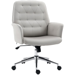 Vinsetto Velvet Home Office Chair, Tufted Height Adjustable Computer Desk Chair with Swivel Wheels and Padded Armrests, Light Gray