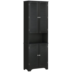 HOMCOM Tall Narrow Bathroom Storage Cabinet with Doors and Shelf Adjustability, Freestanding Linen Cabinet with 2 Cabinets and Countertop, Black