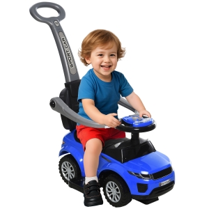 Aosom 2 In 1 Push Cars for Toddlers Kid Ride on Push Car Stroller Sliding Car with Horn Music Light Function Secure Bar Ride on Toy for Boy Girl 1-3 Years Old Blue