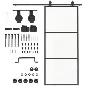 HOMCOM 36" x 84" Sliding Door with Hardware Kit, Handle, & Track, Frosted Tempered Glass Door, Easy Installation