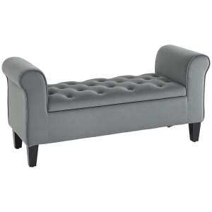 HOMCOM Button-Tufted Storage Ottoman Bench, Upholstered Bench with Rolled Armrests for Living Room or Hallway, Gray