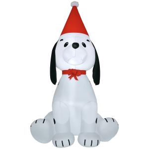 HOMCOM 6ft Christmas Inflatables Outdoor Decorations Puppy Dog Wearing a Santa Hat, Blow-Up Yard Christmas Decor with LED Lights Display