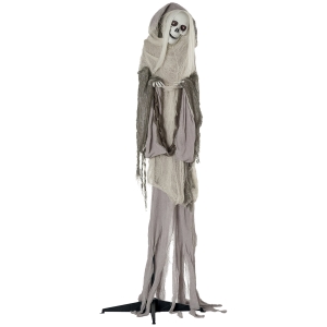 Outsunny 74" Life Size Outdoor Halloween Decorations Skeleton Witch, Sound and Motion Activated Animated Prop Animatronic decor with Light Up Eyes, Sound