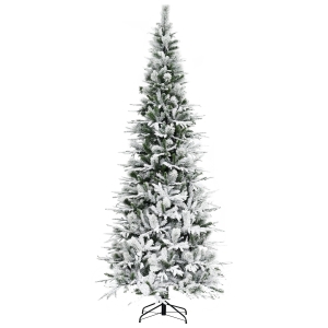 HOMCOM 9' Unlit Snow Flocked Pine Artificial Christmas Tree with Realistic Branches and 1159 Tips, Green