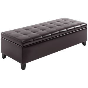 HOMCOM 51" Ottoman Storage Bench, Faux Leather Storage Chest with Lift Top, Tufted Ottoman for Living Room, Entryway, Dark Brown