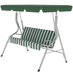 Outsunny 3-Person Porch Swing with Canopy Outdoor Patio Swing Chair for Adults, Steel Frame, Cushions, Armrests, Green