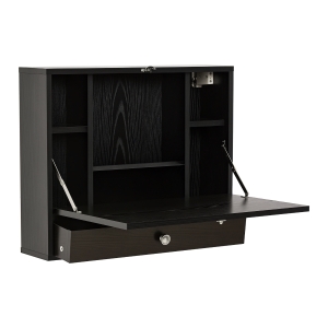 HOMCOM Wall Mounted Desk with Storage Shelves, Floating Desk with Foldable Tabletop, Space Saving Computer Writing Table for Home Office, 23.5 x 6 x 19.75 Inch, Black