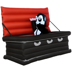 HOMCOM 6FT W Halloween Inflatables Outdoor Decorations Vampire and Giant Coffin, Blow Up LED Yard Decor, for Garden, Lawn, Party, Holiday