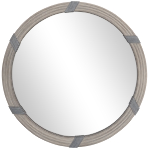 HOMCOM 30.75" Wood Wall Mirror, Farmhouse Decorative e Round Mirror for Wall Decor in Living Room, Bedroom, Natural Wood Color