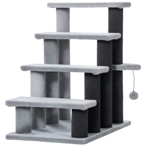 PawHut Cat Tree, Cat Tower Cat Stair Steps with Scratching Post, Hanging Play Ball for High Bed, Sofa, Indoor / Outdoor