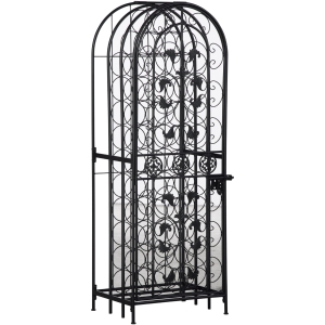 HOMCOM 45 Bottle Wrought Iron Wine Rack Jail with Lock - Black