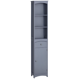 HOMCOM Bathroom Storage Cabinet, Free Standing Bathroom Storage Unit, Tall Linen Tower with 3-Tier Shelves and Drawer, Grey