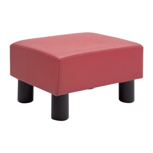 HOMCOM Ottoman Foot Rest, Small Foot Stool with Faux Leather Upholstery, Rectangular Ottoman Footrest with Padded Foam Seat and Plastic Legs, Red
