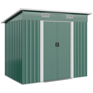Outsunny 7' x 4' Metal Outdoor Storage Shed, Garden Tool Lockable Shed, Utility Storage Unit, Dark Green