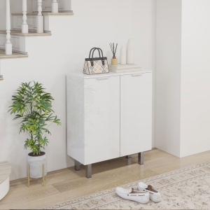 HOMCOM Shoe Cabinet, Shoe Storage Cabinet with Soft-Close Hinges and Adjustable Shelves, Holds 15-20 Pairs, High Gloss White