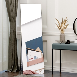 HOMCOM 64"x20" Full Length Mirror, Floor Standing, Wall-Mounted or Leaning Against Wall Tall Mirror w/Support Frame, Rectangular Full Body Mirror for Bedroom, Living Room, Black