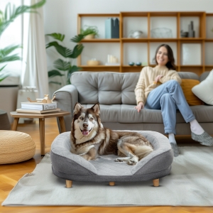 PawHut Pet Sofa Bed for Large Dogs with Removable Cushion, Washable Cover, Anti-slip Foot Pads, Grey
