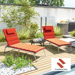 Outsunny 2PCs Patio Chaise Lounge Cushions, Foldable Lounge Chair Cushion, UPF50+ 230gsm Olefin, 80" x 26", Wine Red
