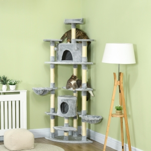 PawHut 79" Scratching Kitten Tree Condo Kitten Scratch Activity Center Toys Light Grey