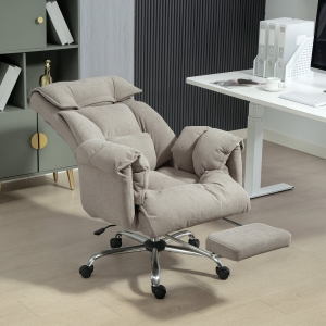 HOMCOM High Back Office Chair, Reclining Desk Chair with Footrest, High Resilience Foam, Swivel Wheels, Light Grey
