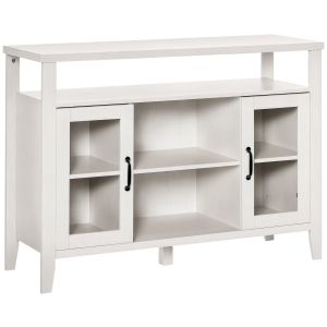 HOMCOM Farmhouse Sideboard Buffet Cabinet, Coffee Bar Cabinet with Storage Shelves, Kitchen Cabinet with 2 Framed Glass Doors and Anti-Topple, White