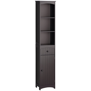 HOMCOM Bathroom Storage Cabinet, Free Standing Bathroom Storage Unit, Tall Linen Tower with 3-Tier Shelves and Drawer, Brown