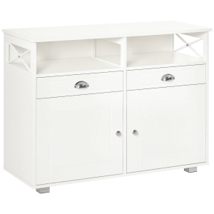 HOMCOM Sideboard Buffet Cabinet, Coffee Bar Cabinet, Kitchen Cabinet with Storage Drawers, Large Tabletop and Crossbar Side Design, White