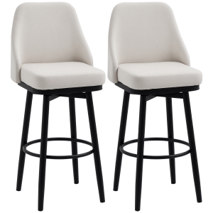 HOMCOM Bar Height Bar Stools Set of 2, Modern 360° Swivel Kitchen Chairs with Steel Legs and Footrest, 29.5 Inch Seat Height Upholstered Barstools for Kitchen Island, Cream White