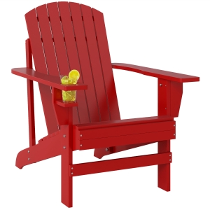 Outsunny Wooden Adirondack Chair with Cup Holder, Red