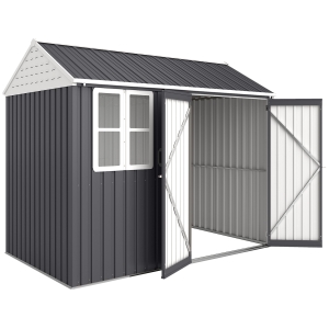 Outsunny 8' x 6' Metal Garden Storage Shed, Extra Large Outdoor Tool Storage House w/ Doors, Window and Air Vents, Dark Gray