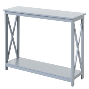 HOMCOM 2-Tier Console Table, Sofa Side Table with Storage Shelf, X Design for Entryway, Living Room, and Hallway, Grey