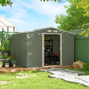 Outsunny 9.1'x6.4'x6.3' Garden Storage Shed w/ Foundation Kit Metal Tool Storage House w/ Double Doors Light Green