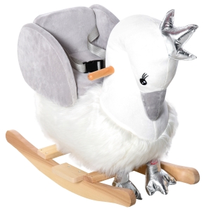 Qaba Kids Ride on Horse Swan Rocker with Sound, Plush Seat, Wooden Base, Safety Belt for Toddlers 18-36 Months, White