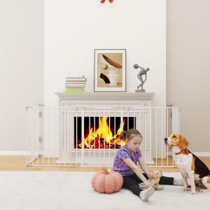 PawHut Foldable Dog Playpen Indoor for Small Medium Dogs with Door, for Stairway, Doorway, Hallway, White