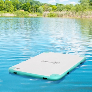 Outsunny 8' x 6' Water Floating Dock, Rafting Inflatable Island with Air Pump and Backpack for Pool, Beach, Ocean, Blue & Green