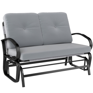 Outsunny Outdoor Glider Bench, 2-Person Patio Rocker Loveseat with Tufted Cushions, Steel Frame for Porch, Garden Backyard, Gray