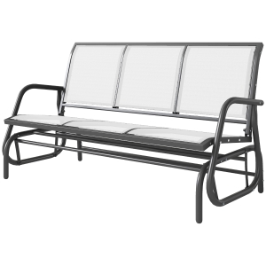 Outsunny 3-Person Outdoor Patio Glider Bench, Porch Glider Swing with 3 Seats, Breathable Mesh Fabric, Metal Frame, Cream White