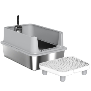 PawHut Extra Large Stainless Steel Cat Litter Box with Scoop & Pad, Anti-Urine Leakage, Easy Cleaning, Non-Sticky