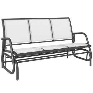 Outsunny 3-Person Outdoor Patio Glider Bench, Porch Glider Swing with 3 Seats, Breathable Mesh Fabric, Metal Frame, Cream White