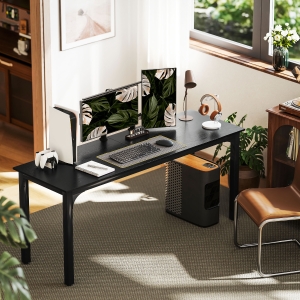 HOMCOM 71" Computer Desk, Desktop Desk with Metal Legs, Distressed Black