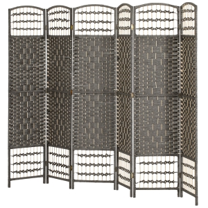 HOMCOM 6 Panel Folding Room Divider Portable Privacy Screen Wave Fiber Room Partition for Home Office Dark Gray