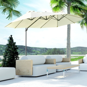 Outsunny Outdoor Patio Umbrella Offset Cantilever Umbrella with Twin Canopy Sunshade Umbrella with Lift Beige
