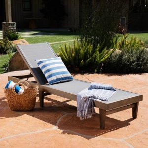 Outdoor Acacia Chaise Lounge with Adjustable Backrest, Foldable Legs Designed for Sunbathing, 78" L x 24" W x 31.5" H, Dark Gray