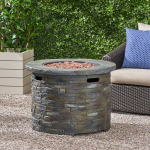 40,000 BTU Stone Circular Fire Pit Perfect for Family Gathering, Round Outdoor Firepit with Slipcover, 33" L x 24" H, Stone Gray