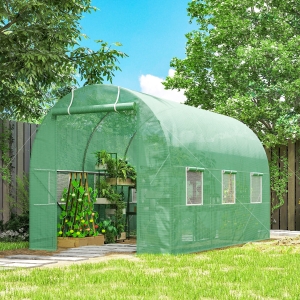 Outsunny 11.5' x 6.6' x 6.6' Walk-in Tunnel Greenhouse Garden Plant Seed Growing Warm House Outdoor Hot House w/ Roll Up Door, Windows, PE Cover Green