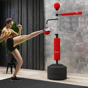 Soozier 4-in-1 Free Standing Punching Bag, Height Adjustable Boxing Bag with 2 Speed Balls, 360° Reflex Bar, Red