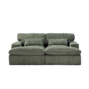 Deep Seat Sofa Double Chaise Lounge Chair with Corduroy Fabric, Compressed Sofa Sectional Loveseat for Apartments, 82.5'' L x 57'' W x 23.5'' H, Green