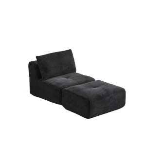 Compressed Sofa Modern Memory Foam with Movable Ottoman, Corduroy Fabric, Modular Sofas for Small Spaces Single Chaise Longue for Apartments, 71" L x 36" W x 28.5" H, Black