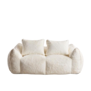 Bean Bag Sofa with High-Density Foam and Faux Fur Fabric, Compressed Sofa Oversized Fluffy Loveseat for Adults, 75" L x 42.5" W x 28.5" H, White